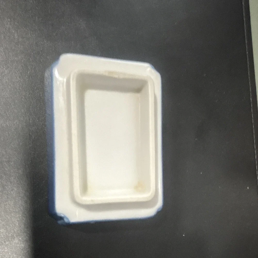 Blue & White Geometric Rectangle Ceramic Dish, Glossy Finish, 1 Compartment